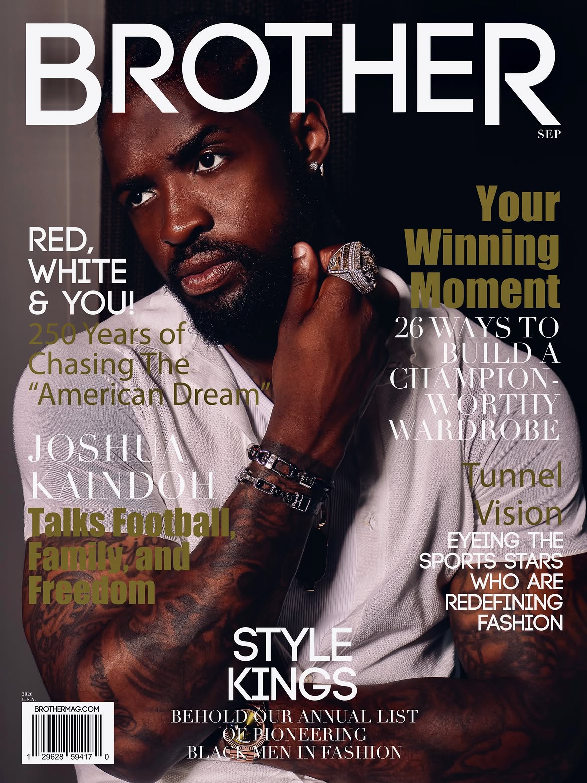 Joshua Kaindoh, NFL Super Bowl champion, cover story for Brother Magazine, talent management by Amoa Legacy Group x AmoaSports